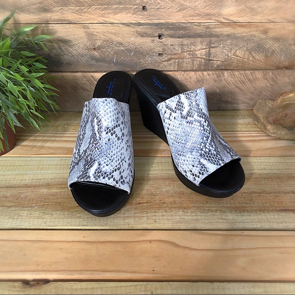 Tahari faux snake skin platform slides